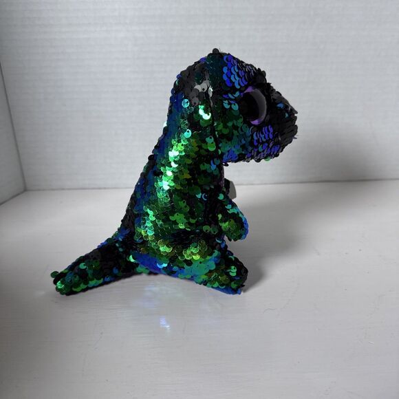Beanie Boos Crunch The Dinosaur Flip Sequins Purple/Green/Black Sparkly Eyes 7" - Picture 2 of 7